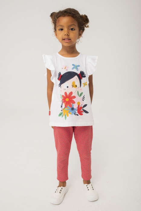 Tricou fetite maneca scurta, imprimeu floral, alb, Boboli [1]