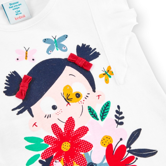 Tricou fetite maneca scurta, imprimeu floral, alb, Boboli [4]
