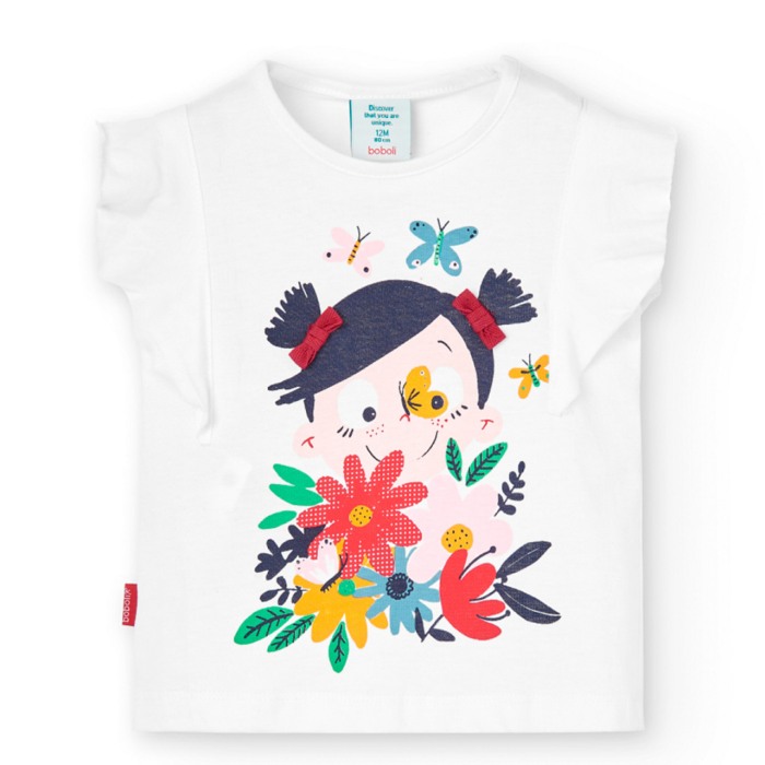 Tricou fetite maneca scurta, imprimeu floral, alb, Boboli [2]