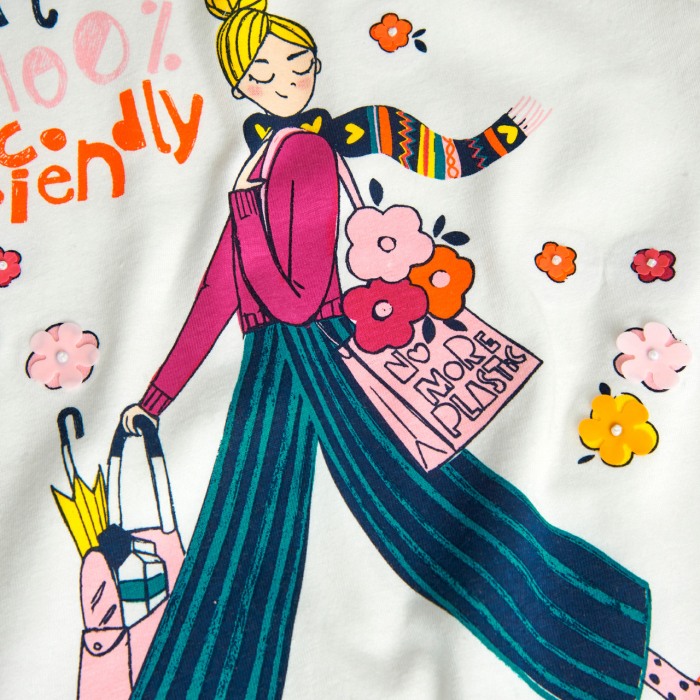 Tricou maneca lunga fete, bumbac certificat oeko-tex, multicolor, alb, Boboli [3]