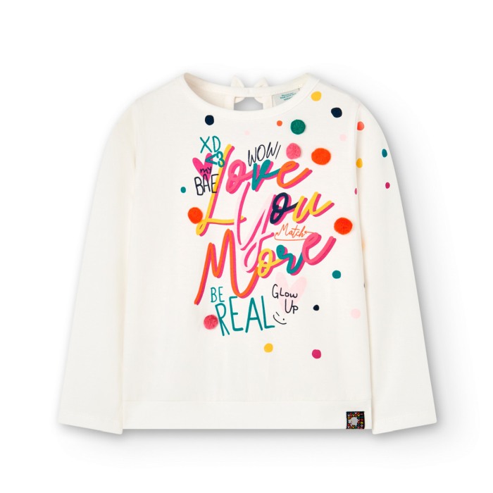 Tricou maneca lunga fete, bumbac certificat oeko-tex, text multicolor, alb, Boboli [1]