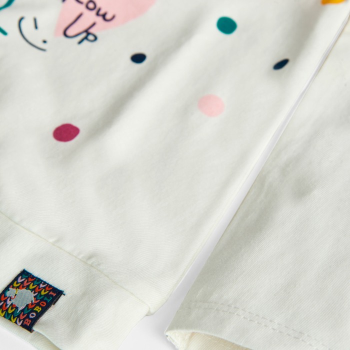 Tricou maneca lunga fete, bumbac certificat oeko-tex, text multicolor, alb, Boboli [4]