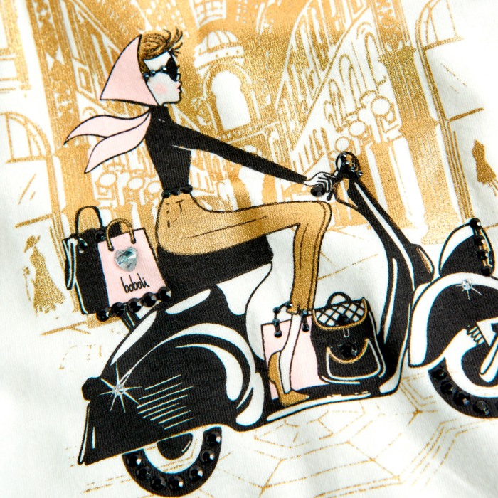 Tricou maneca lunga fete, bumbac, imprimeu auriu, Boboli [3]