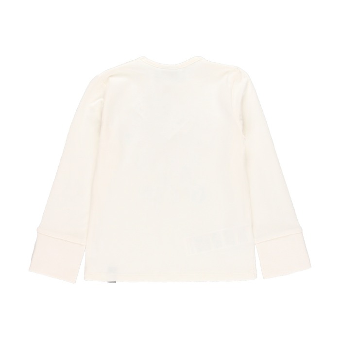Tricou maneca lunga fete, bumbac, imprimeu text, strasuri, alb natural, brand Boboli [2]