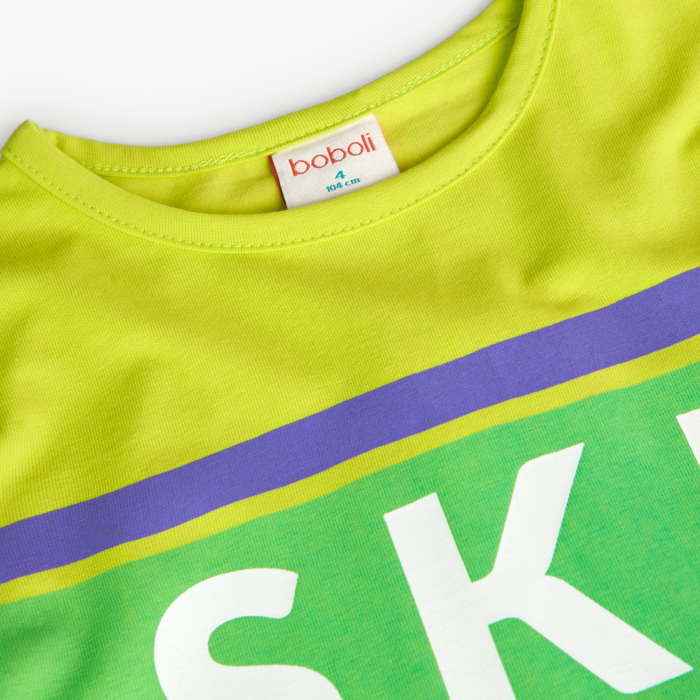Tricou maneca lunga fete, bumbac, imprimeu text,verde lime, brand Boboli [3]