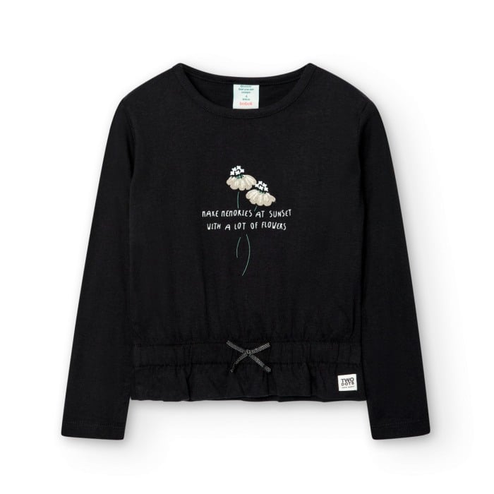 Tricou maneca lunga fete, bumbac, negru, Boboli [1]