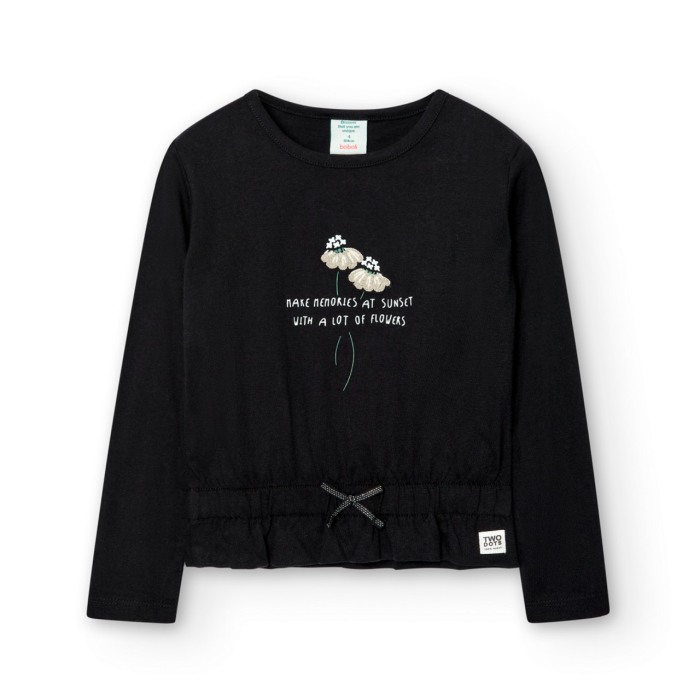 Tricou maneca lunga fete, bumbac, negru, Boboli [1]