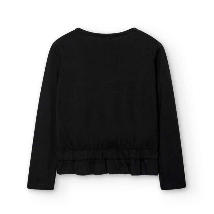 Tricou maneca lunga fete, bumbac, negru, Boboli [2]