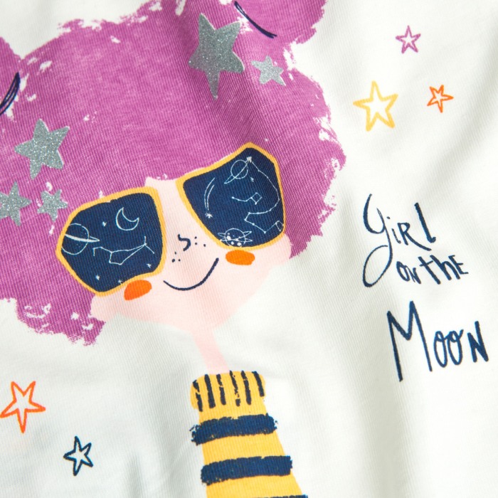 Tricou maneca lunga fete, imprimeu fetita cu par mov, alb, Boboli [4]