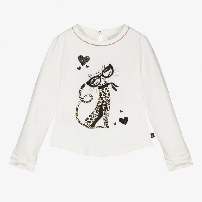 Tricou maneca lunga fete, imprimeu pisicuta, strasuri negre, Boboli [1]
