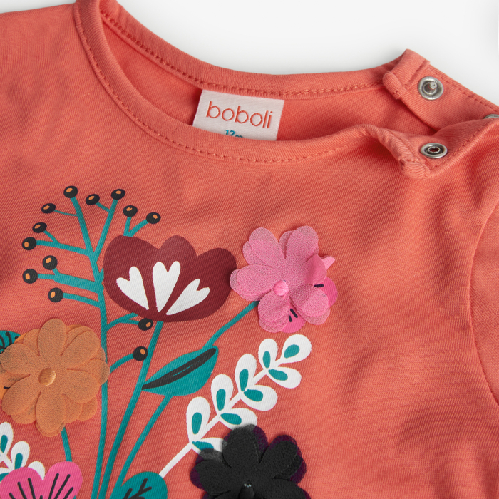 Tricou maneca lunga fetite, bumbac better cotton, imprimeu floral, orange, brand Boboli [3]