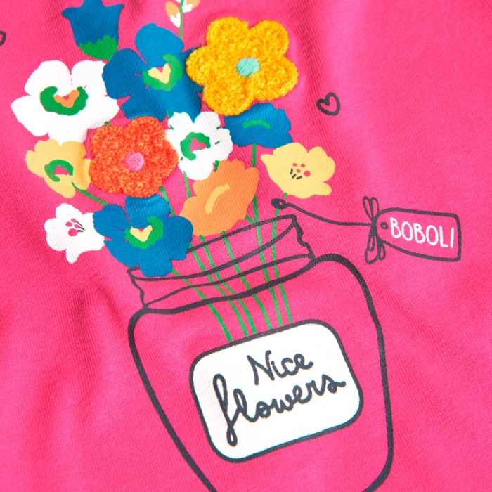 Tricou maneca lunga fetite, imprimeu floral, roz fucsia, Boboli [3]