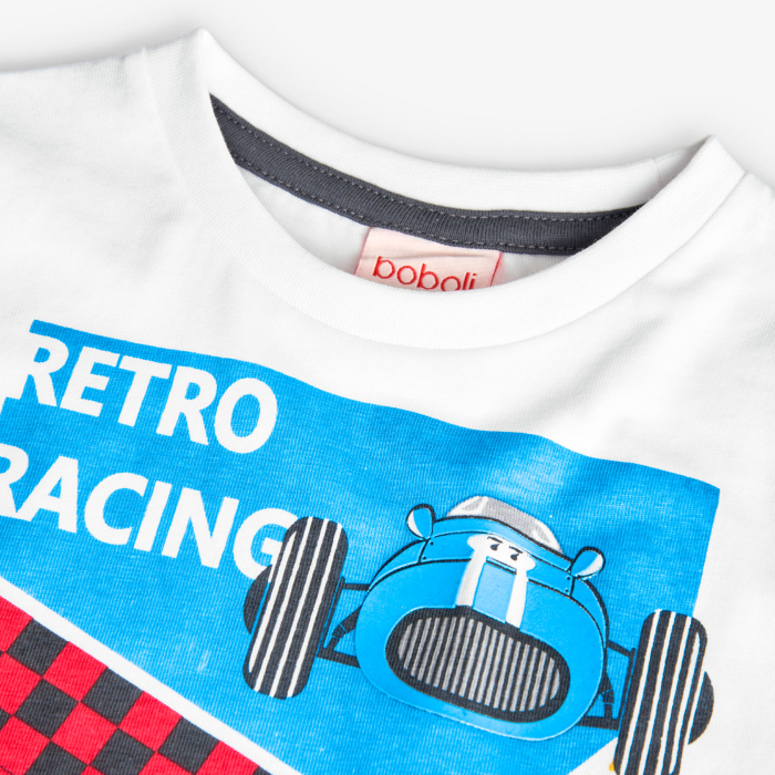 Tricou maneca scurta baiat 1-8 ani, racing car, alb, brand Boboli [3]