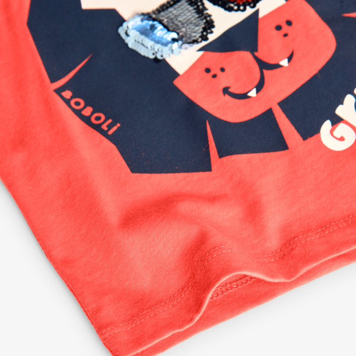 Tricou maneca scurta, baieti 1-8 ani, imprimeu leu cu paiete, orange, brand Boboli [6]