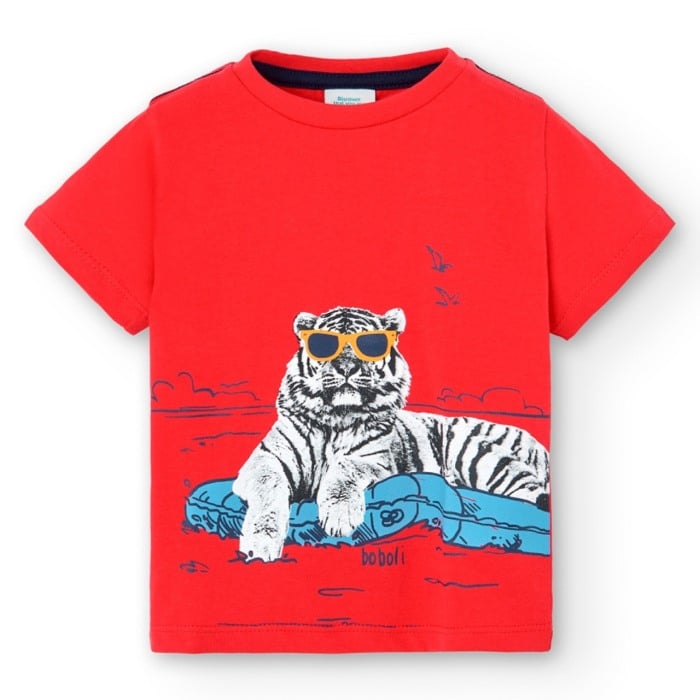 Tricou maneca scurta baieti 1-8 ani, rosu, animal print, Boboli [1]
