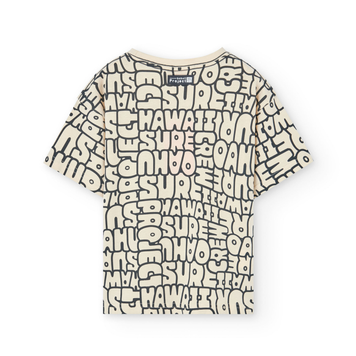 Tricou maneca scurta baieti 4-14 ani, imprimeu text, bej, brand Boboli [2]