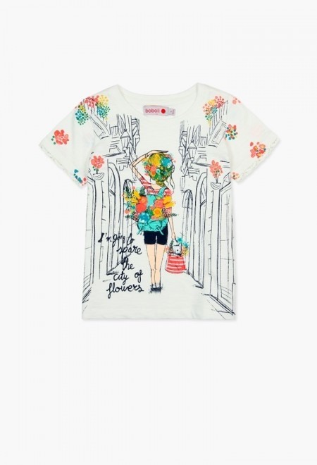 Tricou maneca scurta fete Boboli 4-14 ani cu imprimeu fetita [1]