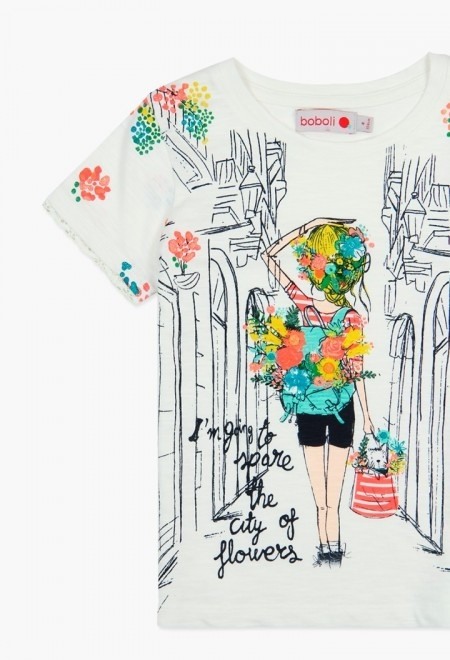 Tricou maneca scurta fete Boboli 4-14 ani cu imprimeu fetita [3]