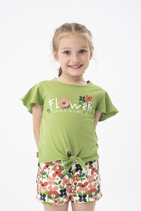Tricou maneca scurta fete, bumbac better cotton, imprimeu floral, verde, Boboli [1]