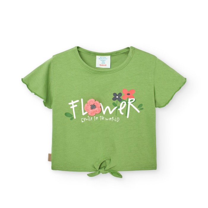 Tricou maneca scurta fete, bumbac better cotton, imprimeu floral, verde, Boboli [2]