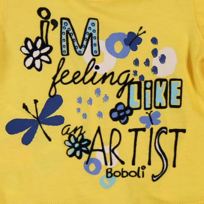 Tricou maneca scurta fete, bumbac,imprimeu floral, galben, Boboli [3]