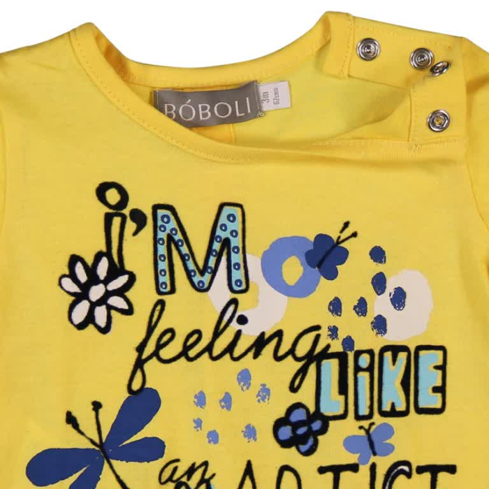 Tricou maneca scurta fete, bumbac,imprimeu floral, galben, Boboli [4]