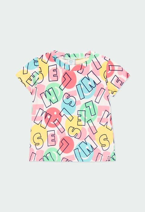 Tricou maneca scurta fete, bumbac, imprimeu litere, multicolor, Boboli [1]