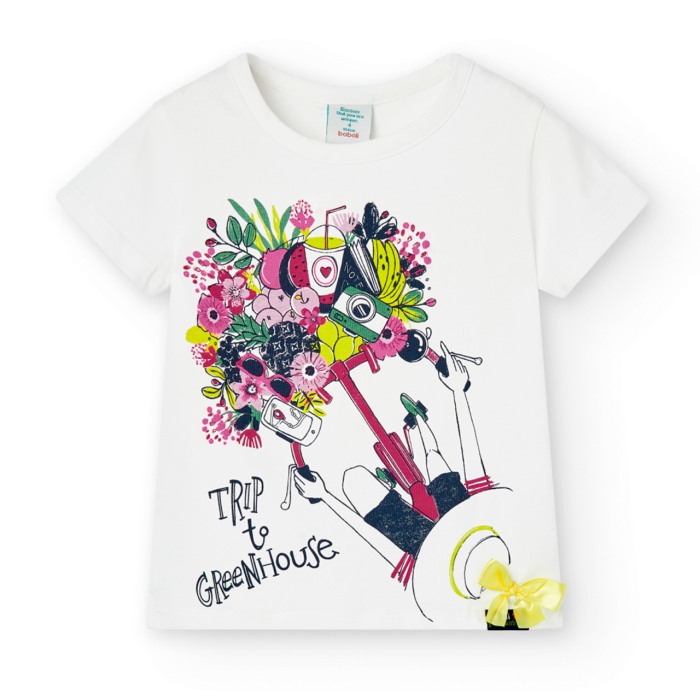 Tricou maneca scurta fete, imprimeu floral, alb,Boboli [1]