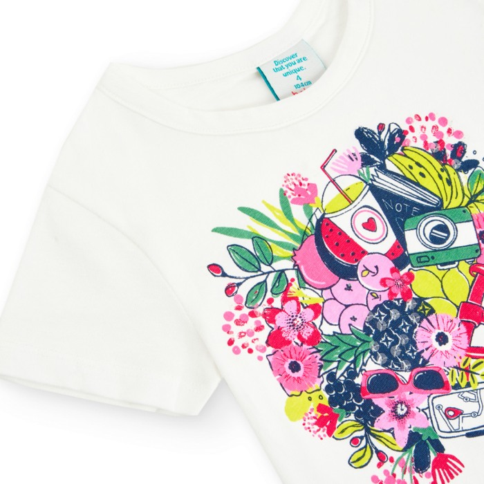 Tricou maneca scurta fete, imprimeu floral, alb,Boboli [4]
