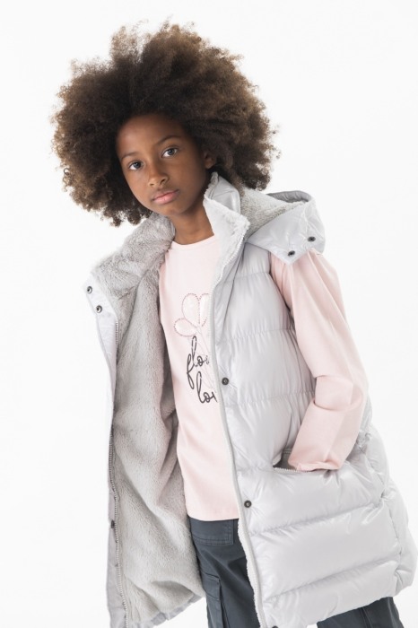 Vesta fete lunga, captuseala blanita, gluga detasabila, gri, Boboli [1]