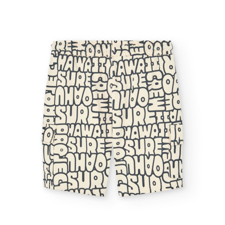 Pantaloni scurti baieti 2-14 ani, bumbac better cotton, imprimeu text, bej, brand Boboli [1]