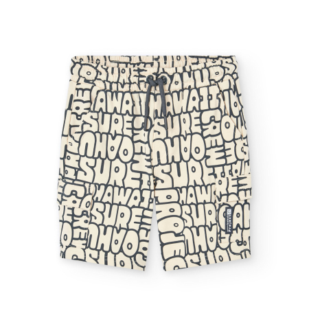 Pantaloni scurti/sorturi - Pantaloni scurti baieti 2-14 ani, bumbac better cotton, imprimeu text, bej, brand Boboli