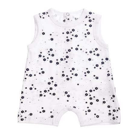 Salopeta maneca scurta - Pijama tip maieu bebe fetita, imprimeu flori albastre, brand Babybol