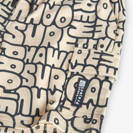 Pantaloni scurti baieti 2-14 ani, bumbac better cotton, imprimeu text, bej, brand Boboli [3]