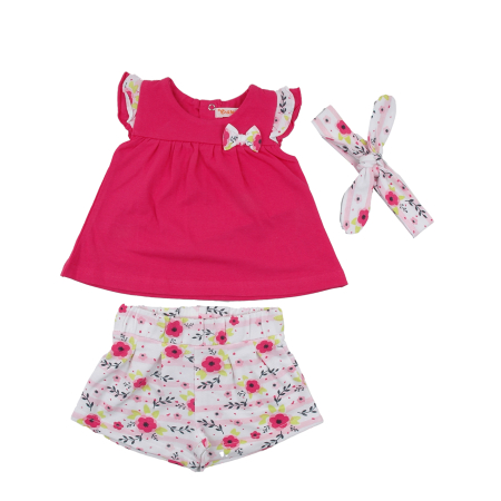 Fete 2-16 ani - Compleu vara fetite, bluza fucsia si sort imprimeu floral, bandana, fucsia , brand Babybol