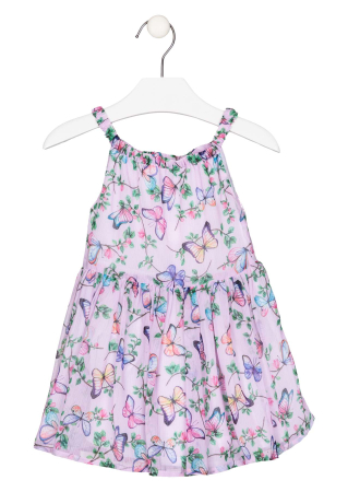 OUTLET ↗ 60% - Rochie fetite cu bretele, voal, imprimeu fluturi, lila, brand Losan