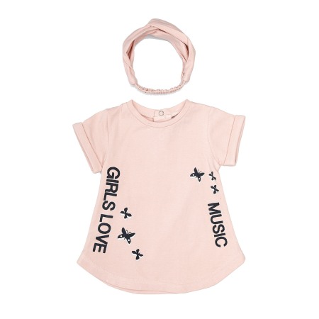Fete - Babybol Rochita cu bandana, roz pudra, imprimeu fluturi