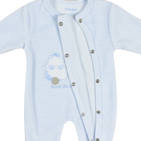 Babybol, Salopeta catifea bebe baiat cu botosei, dungi blue [2]