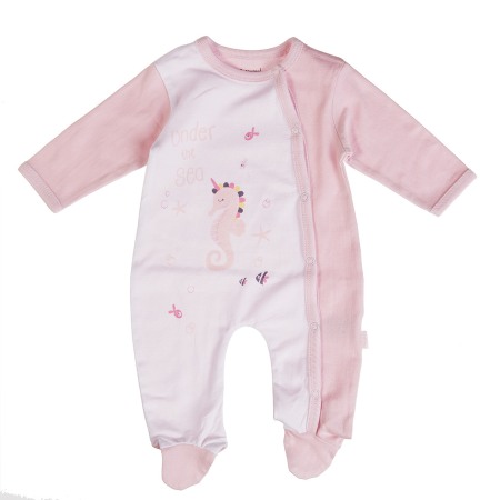 Fete - Babybol Salopeta cu maneca lunga si botosei, imprimeu calut de mare , roz