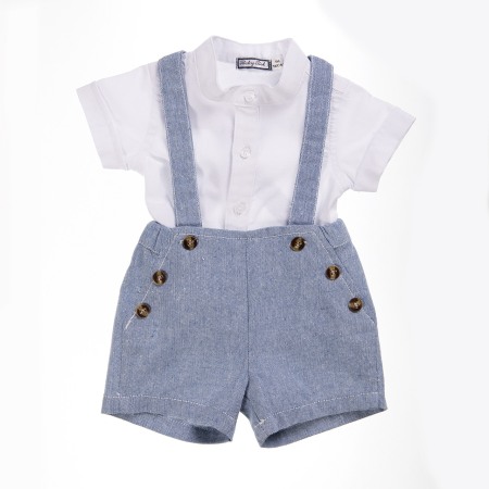 Fete/Baieti 0-24 luni - Babybol Set 2 piese camasa alba cu salopeta blue, baiat
