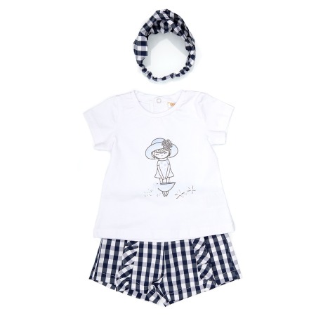 Set 2/3 piese maneca scurta - Babybol Set 3 piese fete tricou & pantalon scurt& bandana, navy
