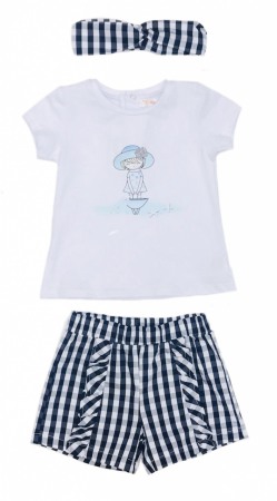 Babybol Set 3 piese fete tricou & pantalon scurt& bandana, navy [1]