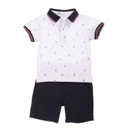 Set 2/3 piese maneca scurta - Babybol Set tricou polo & pantalon scurt, imprimeu catelusi, navy