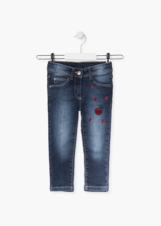 Fete/Baieti 2- 16 ani - Blugi fete strech, broderie gargarite, denim