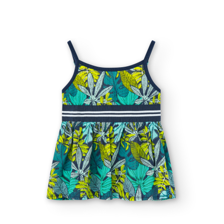 Tricouri/bluze maneca scurta - Bluza cu bretele fetita, imprimeu frunze, verde , brand BOBOLI