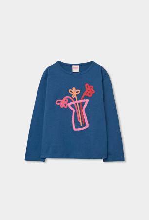 Bluza cu maneca lunga fete, bumbac better cotton, aplicatii florale, navy, brand Boboli [1]