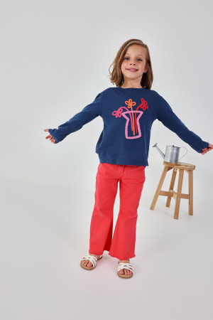 Tricouri maneca lunga - Bluza cu maneca lunga fete, bumbac better cotton, aplicatii florale, navy, brand Boboli