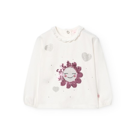 Baieti - Bluza eleganta fetite, bumbac better cotton, floare cu paiete si strasuri, alb natural, Boboli