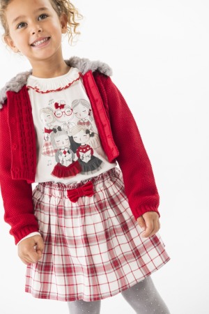 Tricouri maneca lunga - Bluza eleganta fetite, bumbac better cotton,imprimeu fetite cu stasuri, alb natural, Boboli