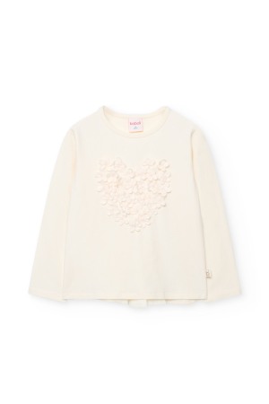 Fete/Baieti 2- 16 ani - Bluza eleganta fetite, bumbac better cotton, inimioara florala cu perle, crem, brand Boboli